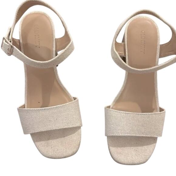 Old Navy Slingback Chunky Heel Sandal Shoes 10 Natural Beige New with Tags - Picture 7 of 13